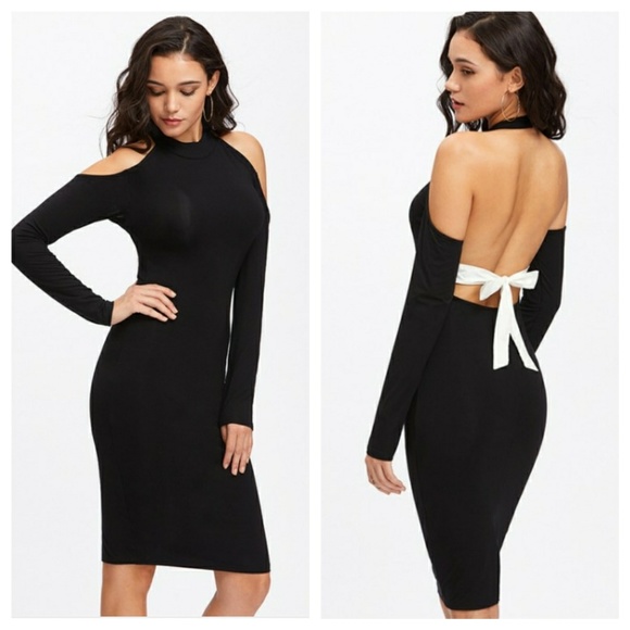 long sleeve halter dress